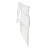 White Fringe Asymmetric Dress - Vestidos - 