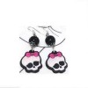 White Pink Black Bow Skull Earrings - Kolczyki - 