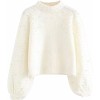 White knitted jumper with pearls - Swetry - 