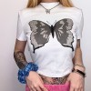 White short-sleeved t-shirt butterfly print exposed navy top - Košulje - kratke - $21.99  ~ 139,69kn