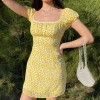 Wild Chrysanthemum Lace Lace Collar Puff Sleeve Floral Dress - Dresses - $32.99 