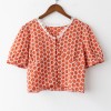 Wild lace polka dot shirt V-neck stitching topt - Koszule - krótkie - $19.99  ~ 17.17€