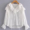 Wild white long sleeve V-neck ruffled sh - 半袖シャツ・ブラウス - $27.99  ~ ¥3,150