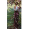 Woman in Garden with Pink Flowers - Resto - 