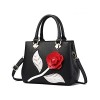 Women's Rose Flower PU Leather Handbag Elegant Lady Style Top Handle Shoulder Bags Tote Purse - Bag - $24.99  ~ £18.99