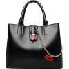 Women Casual Black Faux-Leather Handbag - Torebki - 