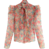 Women Floral Print Tie Neck Organza Blou - Camisa - longa - 