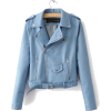 Women Sky Blue Brando Belted Leather Jac - アウター - 