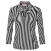 Womens 3/4 Sleeve Vintage Blouse Stretch Stripe Top with Bow Tie BP789 - Shirts - $12.98 