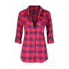Women's Basic Long Sleeve Collar Snap On Roll Up Plaid Flannel Shirt - Shirts - $12.99 
