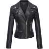 Women's Black Leather Jacket - アウター - 