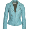 Womens Blue Biker Leather Jacket - Jacket - coats - $260.00 