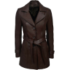 Womens Brown Leather Belted Trench Coat - Jacket - coats - $275.00 