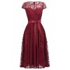 Women's Cap Sleeve Deep O-Neck Belted Knee Length Evening Party Lace Dress - Dresses - $29.99 