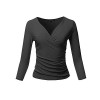 Women's Casual V Neck 3/4 Sleeve Cross Wrap Sexy Ruched Shirt Top - Koszule - krótkie - $11.99  ~ 10.30€