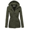 Women's Casual Zip Front Military Anorak Drawstring Waist Jacket With Hood - Outerwear - $39.99 