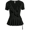 Womens Deep V Neck Short Sleeve Wrap Tie Top Peplum Ruffle Shirt - USA - 半袖衫/女式衬衫 - $13.99  ~ ¥93.74