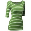 Women's Junior Size Basic Casual 3/4 Sleeves Stripe Boat Neck Tee Top - Shirts - $6.97 