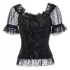 Womens Lolita Gothic Victorian Blouse Corset Back and Front Lace Up Short Sleeve - Shirts - $18.99 