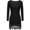 Women's Long Sleeve Lace Trim Short A-line Dress Casual Long Tunic top - Dresses - $9.99 