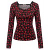 Women's Long Sleeve Sweetheart Blouse Top for Work,Floral-1,Large - Shirts - $9.99 
