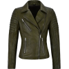 Womens Moto Biker's Style Olive Green Leather Jacket - Jacken und Mäntel - 203.00€ 
