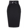 Women's Stretchy Pencil Skirt Side Pleated Business Skirts with Belt KK271(28 Color) - Flats - $8.99  ~ £6.83