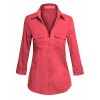 Women's Three Quarter Sleeve Collared Lightweight Button Up Rib Contract Shirt - Camicie (corte) - $22.99  ~ 19.75€