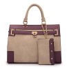 Women's Two Tone Fashion Handbag For Women Top Handle Satchel Bag Padlock Designer Purse With Matching Wristlet - Accessories - $79.99 