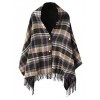 Women's Vintage Plaid Knitted Tassel Poncho Shawl Cape Button Cardigan - Accessori - $17.86  ~ 15.34€