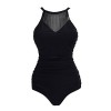 Womens Vintage Ruched One Piece Swimsuit Sexy Mesh V Neck Swimwear Plus Size Tummy Control Bathing Suit - Badeanzüge - $19.50  ~ 16.75€