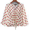 Wrinkle V-Neck Long Sleeve Red Wave Dot - Koszule - krótkie - $25.99  ~ 22.32€