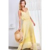 Yellow Adjustable Shoulder Strap Button Down Waist Elastic Bottom Contrast Lace - Dresses - $70.40 