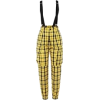 Yellow Plaid Suspender Pants - Spodnie Capri - 