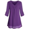 Yidarton Women Chiffon Blouses Roll-up Long Sleeve Top Casual V Neck Layered Tunic Shirt - Camisa - curtas - $13.99  ~ 12.02€