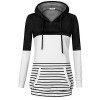Youtalia Women's Casual Long Sleeve Color Block Hooded Shirts V Neck Striped Sweatshirts Hoodie With Kangaroo Pocket - Shirts - $39.99 