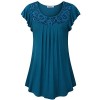Youtalia Women's Summer Short Sleeve Scoop Neck Pleated Lace Casual Tunic Tops - 半袖衫/女式衬衫 - $49.99  ~ ¥334.95