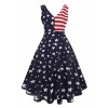 Ytwysj Women Summer 4th July Vintage American Flag Print Patriotic Deep V Neck Sleevess High Waist Tank Mini Swing Dress - ワンピース・ドレス - $18.99  ~ ¥2,137