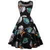 ZAFUL Women 1950s Vintage Floral Leaf Printing Sleeveless Dress Retro Party Cocktail Swing Dress - Dresses - $45.99 