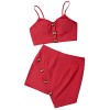 ZAFUL Women Bikini Set Sexy Spaghetti Strap Backless Two Pieces Suit Button Crop Top with Cami Skirt Holiday Wear - Sakoi - $17.99  ~ 15.45€