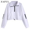ZAFUL Women Cropped Sweatshirt Half Zip Drop Shoulder Pullover Drawstring Hem Crop Top - Outerwear - $21.99 