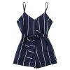 ZAFUL Women Cute Striped Romper V Neck Spaghetti Strap Boho Summer Jumpsuit with Belt - Dresses - $17.99 