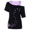 ZAFUL Women Fashion Blouse Dandelion Printed Cut Out Cold Shoulder T-shirt 2PCS Set Tops T-Shirt+Tank - Shirts - $17.99 