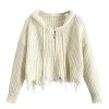 ZAFUL Women Hooded Crop Sweater Zipper Ripped Chunky Knit Cardigan Jacket Frayed Pullover Warm White - Shirts - $24.99 