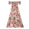 ZAFUL Women Ruffles Off Shoulder Printed Shirred Slit Floral Pink Maxi Dress - ワンピース・ドレス - $26.99  ~ ¥3,038