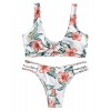 ZAFUL Women Tie Knotted Front High Cut Brazilian Thong 2PCS Bikini Sets Swimsuit - Fato de banho - $18.49  ~ 15.88€