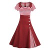 ZAFUL Women Vintage Short Sleeve Striped Midi Dress Button Pin up Square Neck Cocktail Party Swing Dress - Kleider - $12.99  ~ 11.16€