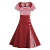 ZAFUL Women Vintage Short Sleeve Striped Midi Dress Button Pin up Square Neck Cocktail Party Swing Dress - Dresses - $12.99 