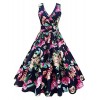 ZAFUL Women Vintage V-Neck Floral Printed Plus Size Dress Rockabilly Gown Party Midi Dress - Dresses - $39.99 