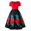 ZAFUL Women Vintage V-Neck Puff Sleeves Floral Printed Dressl Knee Length Plus Size Swing Dress - Dresses - $39.99 